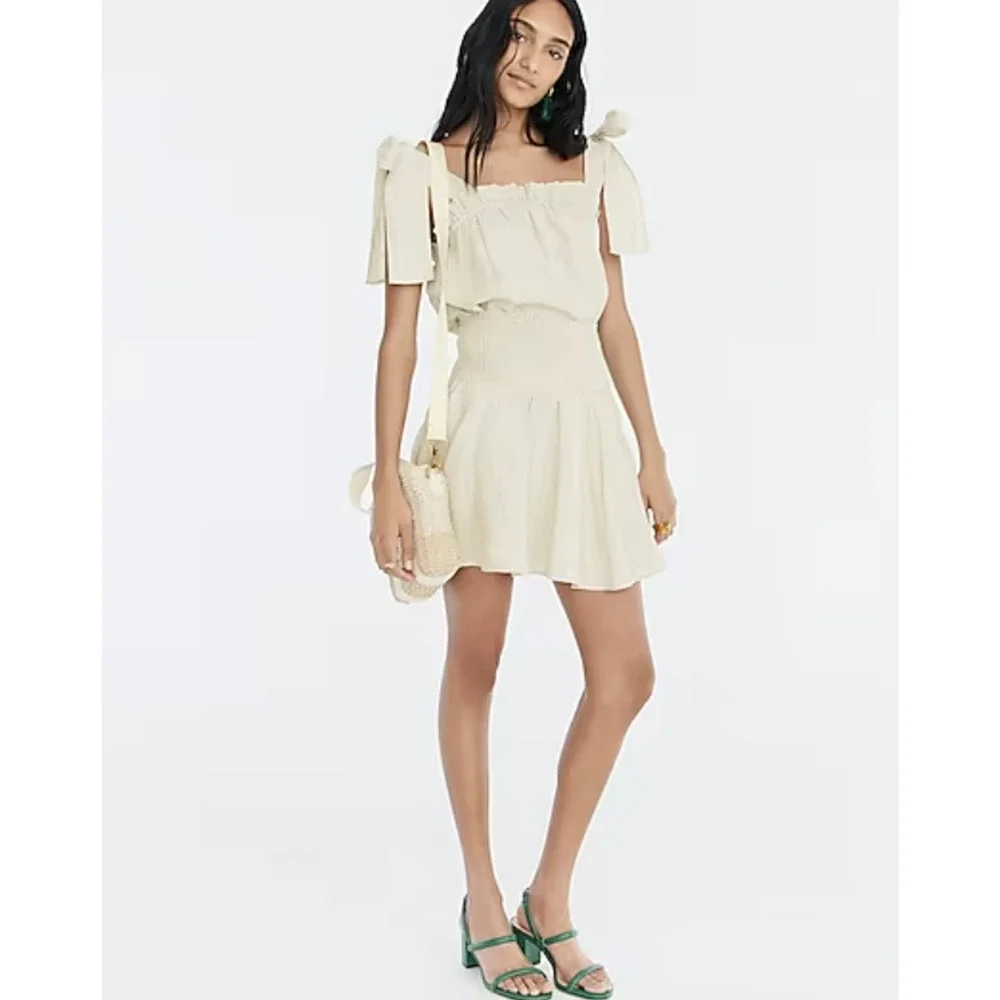 NWT J Crew Smocked Linen Skirt XS Guava Pink J.Crew BG546 90s Y2K